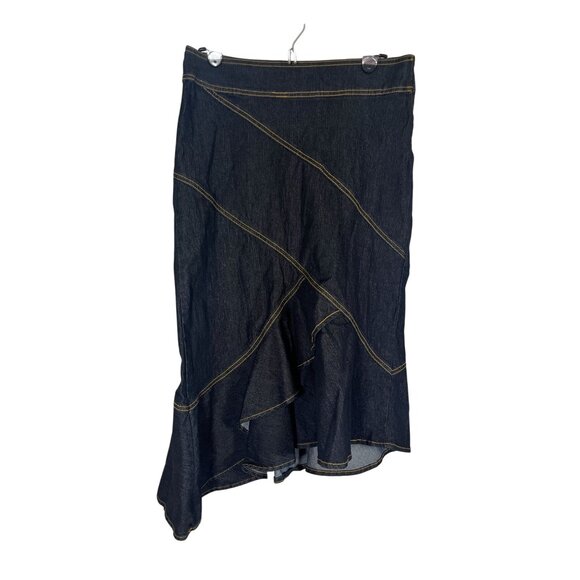 Retro Denim Ruffle Skirt Blue 8 Western Boho Indie Folk Hippie Country Farm 80s - Picture 2 of 11